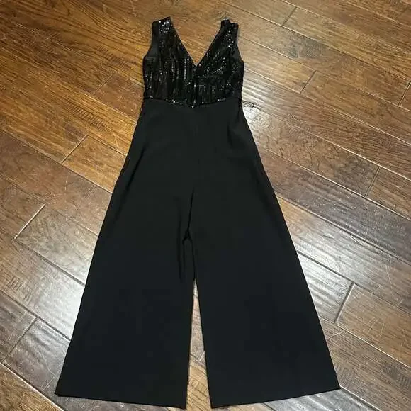 H&M Black Sequin Bodice Sleeveless Wide Leg Jumpsuit - Picture 1 of 5